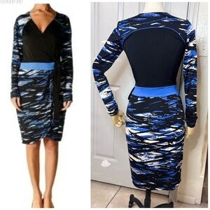 BCBG Faux Wrap Dress Small Jersey Women’s 90s mob wife feminine chic bodycon CBK